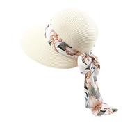 KUKICAT Femme Casquette Visière en Paille Large Bord Chapeau de Soleil Plage Anti-UV Soleil Capeline avec Ruban Florales Eté Sun Hat Sport pour Voyage Vacances Pêche