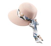KUKICAT Femme Casquette Visière en Paille Large Bord Chapeau de Soleil Plage Anti-UV Soleil Capeline avec Ruban Florales Eté Sun Hat Sport pour Voyage Vacances Pêche