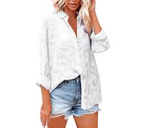 KUKICAT Femmes Chemise en Mousseline de Soie Été Décontracté Col en V à Manches Longues Blouse Top Couleur Unie Jacquard Haut