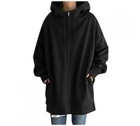 KUKICAT Longue Sweat Zippé Femme à Capuche Hiver Manteau Épaissir Chaud Hoodie Grande Taille Couleur Unie Veste Col Roulé
