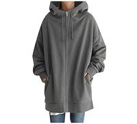 KUKICAT Longue Sweat Zippé Femme à Capuche Hiver Manteau Épaissir Chaud Hoodie Grande Taille Couleur Unie Veste Col Roulé