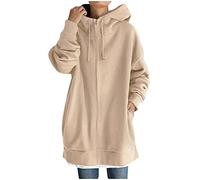 KUKICAT Longue Sweat Zippé Femme à Capuche Hiver Manteau Épaissir Chaud Hoodie Grande Taille Couleur Unie Veste Col Roulé