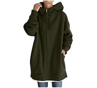 KUKICAT Longue Sweat Zippé Femme à Capuche Hiver Manteau Épaissir Chaud Hoodie Grande Taille Couleur Unie Veste Col Roulé