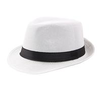 KUKICAT Woman Hommes Chapeau de Paille Panama Fedora Trilby Gangster Soleil avec Ruban en Tissu Street Style Été, Blanc, Taille unique