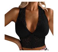 KUKICAT Woman Soutien-Gorge Dentelle Femme Grande Taille Bralette sans Armature Ouverture et Fermeture sur Devant Couverture complète Brassière de Yoga Sport, A Noir, M