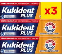 Kukident Plus Lot de 3 tubes de crème adhésive inégalée pour prothèses totales et partielles, goût neutre, lot de 3 x 35 g
