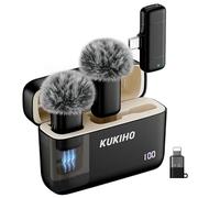 KUKIHO Lot de 2 microphones cravate sans fil pour iPhone et Android - Mini microphones sans fil avec étui de charge, batterie 36H, portée de 41,1 m, microphone à clip antibruit pour YouTube TikTok