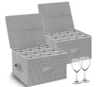 Kukikan Lot de 2 boîtes de rangement pour verres à vin, empilables avec coque rigide sur les côtés en bas, fournitures de déménagement, conteneurs de rangement pour 24 verres en cristal, 19 cm de haut