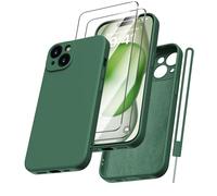 Kukiwhy Coque de Protection en Silicone pour iPhone 15 Plus avec 2 Films blindés - Protection complète Fine avec Microfibre Douce - Anti-Rayures - Anti-Chocs - pour iPhone 15 Plus 6,7" - Vert