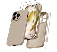 Kukiwhy Coque de Protection en Silicone pour iPhone 15 Pro Max avec 2 Films blindés - Protection complète - en Microfibre Douce - Anti-Rayures - pour iPhone 15 Pro Max 6,7" - Kaki