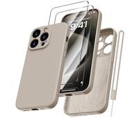 Kukiwhy Coque de Protection en Silicone pour iPhone 15 Pro Max, avec 2 Films de Protection blindés, complète en Microfibre Souple, résistante aux Rayures, pour iPhone 15 Pro Max 6,7",Gris Titane
