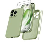 Kukiwhy Coque de Protection en Silicone pour iPhone 15 Pro Max, avec 2 Films de Protection blindés, complète en Microfibre Souple, résistante aux Rayures, pour iPhone 15 Pro Max 6,7",Vert Matcha