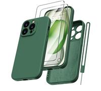 Kukiwhy Coque de Protection en Silicone pour iPhone 15 Pro Max, avec 2 Films de Protection blindés, complète en Microfibre Souple, résistante aux Rayures, pour iPhone 15 Pro Max 6,7",Vert