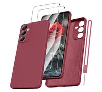 Kukiwhy Coque pour Samsung A55 avec 2 Verre Trempé Samsung Galaxy A55 5G avec Doublure en Microfibre Douce et résistante aux Rayures Anti Rayures Silicone Antichoc Housse,Bordeaux