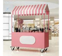 KUKIXKK Stand de Marché Mobile avec Roues à Frein et Auvent Chariot de Vente Étanche pour Vendeur Ambulant Événementiel et Restauration Grand Espace de Stockage(Pink,120cm/47.2in)