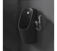 KUKIXKK Urinoir Homme avec Pistolet Pressurisé, Urinal en Céramique à Chasse d'eau Automatique Intelligente, Urinoir Mural Suspendu avec Bouchon pour Maison et Commercial(Nero)