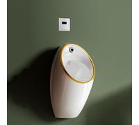 KUKIXKK Urinoir Homme Mural en Céramique avec Chasse d’Eau Automatique, Design à Bord Haut Empêche Les Éclaboussures, Toilettes Maison et Commerce(Gold C)