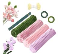KUKKUME Lot de 400 cure-pipes pour le bricolage - Pipe Cleaner Flower - Kit de fleurs - Avec fil de bricolage vert - Centre de fleur - Crêpe de fleuriste pour bouquet de fleurs DIY