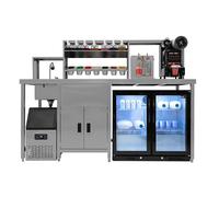 KuKoo Banc De Travail Bubble Tea Boba Comptoir Service Frigo Arrière-Bar Portes Battantes Machine à Glaces Scellage Gobelets Évier Acier INOX Robinet Mélangeur Rince-Verres Bac Gastro CHRD HORECA