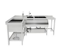 KuKoo Bar à Cocktails Bac de Glace & Unité d’Angle Modulaire Acier INOX Évier Mitigeur Speed Rail Amovible Crédence Pieds Ajustables (2 Supports de Connecteur & Shaker Boston Inclus) CHRD HORECA