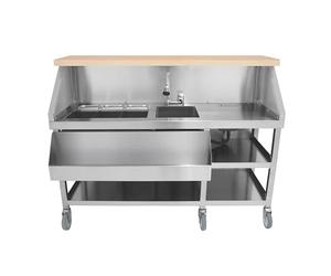 KuKoo Bar à Cocktails Mobile en Acier Inoxydable Comptoir De Service avec Roues, Bacs À Glace Isolés Étagères Évier Mitigeur Speed Rail Porte-Couteaux Tableau Blanc Agitateurs & Aimants CHRD HORECA