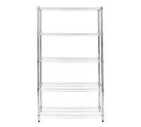 KuKoo Etagère en Fil d'acier Chromé 1000KG - 45 x 120 x 180cm - Pied de Nivellement - Rangement Garage, Cuisine, Atelier, Entrepôt, Organisation Rayonnage - 5 Niveaux Ajustable - 100% sans Boulons