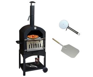 KuKoo Four À Pizza d'Extérieur Portable À Charbon De Bois Pour Barbecue, Fumoir De Jardin, Machine À Pizza En Acier Inoxydable, Jauge De Température, Étagère De 17 L, Charbon De Bois Warma Avec Pelle