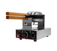 KuKoo Gaufrier Rond à Moule Unique Commercial Rotatif Professionnel 1000 W 50° à 250°C 2 Plaques PTFE Anti-Adhésif Minuterie Croque Monsieur Gaufres Belges Américaines CHRD HORECA [Pinces INCLUS]