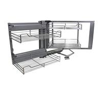 KuKoo Paniers d'angle coulissants pour armoire de rangement de cuisine, largeur 900-1000 mm, paniers coulissants d'angle gauche, armoire de 90 à 100 cm, 4 tiroirs de rangement coulissants en métal