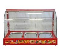 KuKoo Vitrine Chauffe-Plats 90 cm en Acier Inoxydable Rouge 2 Niveaux Éclairage Intérieure Bac à Eau Puissance de 1200 W Portes Coulissantes Affichage des Aliments Pâtisseries Fast Food Tartes Snacks