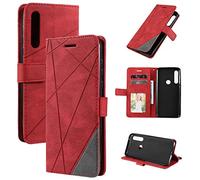 Kukoufey Coque pour Alcatel 1S 2020, Étui en Cuir Magnétique, Compatible avec Alcatel 3L 2020, Étui Téléphone Red