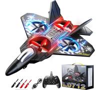 KukuFun Drone d'avion télécommandé en mousse pour enfants de 8 à 12 ans, jet télécommandé avec lumières, bascule à 360°, survol automatique, mode sans tête, décollage et atterrissage à une touche