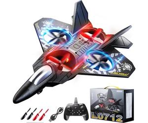 KukuFun Drone d'avion télécommandé en mousse pour enfants de 8 à 12 ans, jet télécommandé avec lumières, bascule à 360°, survol automatique, mode sans tête, décollage et atterrissage à une touche