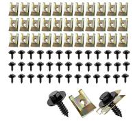 KUKUJIWA 80 Pièces U-Clips Fixation et Vis Kit Universal Metal, Vis d'Aile de Carrosserieavec 40 Vis de Carrosserie et 40 U-Clip, Écrou et Clip Vis de Garde-Boue Automobile