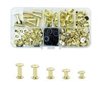 KUKUJIWA 80 Vis de Reliure,Rivets de Reliure à Tête Plate,M5*5/8/10/12/15 mm Rivet à Visser Vis à Chicago,Vis Chicago Screws métal tête ronde chicago stud vis DIY Book Scrapbook Reliure(Or)