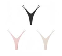 KUKUMOOD Lot de 3 Strings en V pour Femme en Coton sans Couture Taille Haute Nude/Noir/Rose (L)