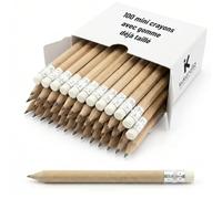 KUKURULLO Lot de 100 mini crayons en bois courts Golf avec gomme - Boîte de 100 crayons en bois - Pack de crayons à offrir lors de congrès, réunions et fêtes d'anniversaire pour enfants