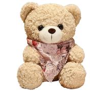 KUKUShining Ours en Peluche, Poupée Douce Et Câline avec Écharpe Rose Ours Assis Jouet en Peluche Cadeau for Enfants Petite Amie(Beige)
