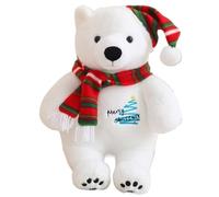 KUKUShining Peluche Ours Polaire De Noël, Poupée Animal Câline avec Écharpe Et Chapeau Peluches Ours Blancs Moelleux for La Saint Valentin(Green,33cm/13in)