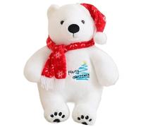 KUKUShining Peluche Ours Polaire De Noël, Poupée Animal Câline avec Écharpe Et Chapeau Peluches Ours Blancs Moelleux for La Saint Valentin(White,25cm/9.8in)