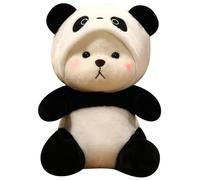 KUKUShining Peluche Panda Travesti, Poupée Animal Câline avec Chapeau Amovible Jouet en Peluche Assis De Dessin Animé for Enfants(45cm/17.7in)