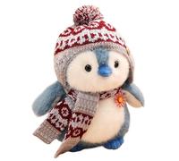 KUKUShining Peluche Pingouin, Peluche Pingouin avec Chapeau Et Écharpe Coussin Doux À Câliner Compagnon Câlin pour Jouer(Blue,27cm/10.6in)