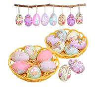KUKUTrue® Set Œufs Pâque, Décorations de Pâques, 12 Œufs avec Panier, Décoration Pâques, Décoration Extérieure, Couleurs Pastel pour Printemps