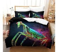 KUKUUU Mante Religieuse Housse De Couette Housses De Couettes pour Adultes Et Enfants 3D Imprimé Animaux Microfibr avec Taies Parure De Lit E avec Fermeture À Glissière 3 Pièces Double（200x200cm）