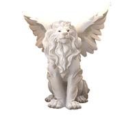 KUKUUU Statue créative de lion avec ailes de collection - Sculpture d'art moderne - Figurine de décoration - Cadeau pour la maison et le bureau (blanc)