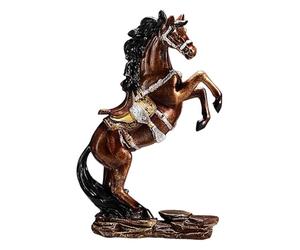KUKUUU Statue de cheval en résine - Décoration de table pour étagère, porche, bibliothèque, bureau (marron, 20 x 9 x 30 cm)