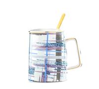 KUKUUU Tasse à café créative en céramique avec couvercles, cuillère et grandes tasses à eau en porcelaine, cadeau (B)