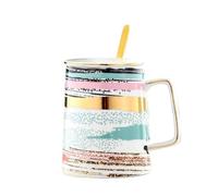 KUKUUU Tasse à café créative en céramique avec couvercles, cuillère, grandes tasses à eau en porcelaine, cadeau (C)