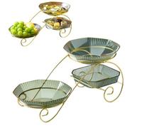 Kukyller Bol à fruits, panier de fruits à 3 niveaux, support de service, bol de service avec support en métal, plateau à gâteaux pour légumes, collations, noix, dessert (Vert transparent)