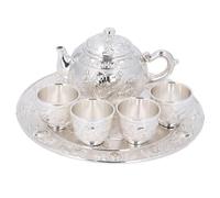 Kukyller Ensemble de théières et de Tasse, Ensemble de thé en Alliage en Zinc avec Support de Tasse de thé Vintage Servant pour Le Bar à Domicile, Argent